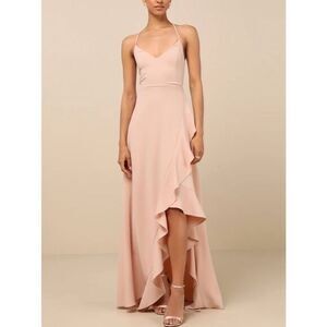 NWT Lulus Women's XL Caryl Light Blush Ruffled Tulip High-Low Maxi‎ Dress